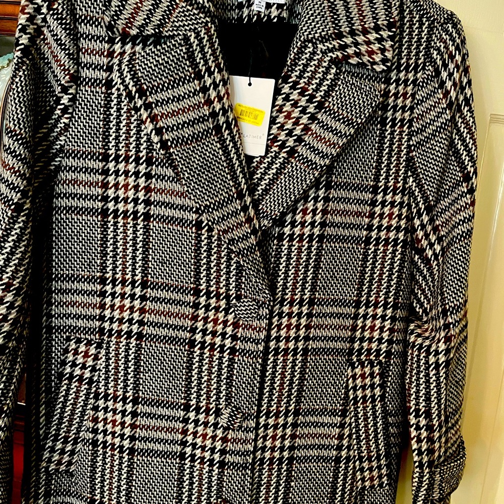 Wool blend brown plaid long coat Size Medium